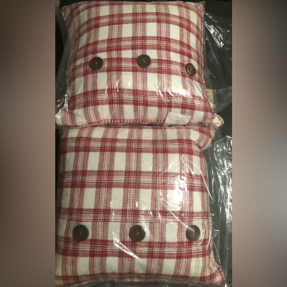 Red white stripe silver thread tweed look 20x20 holiday decor pillows 2 pack new